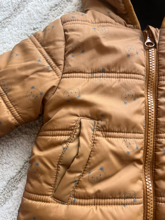 Blouson à capuche marron motifs ourson intérieur polaire - 3 mois