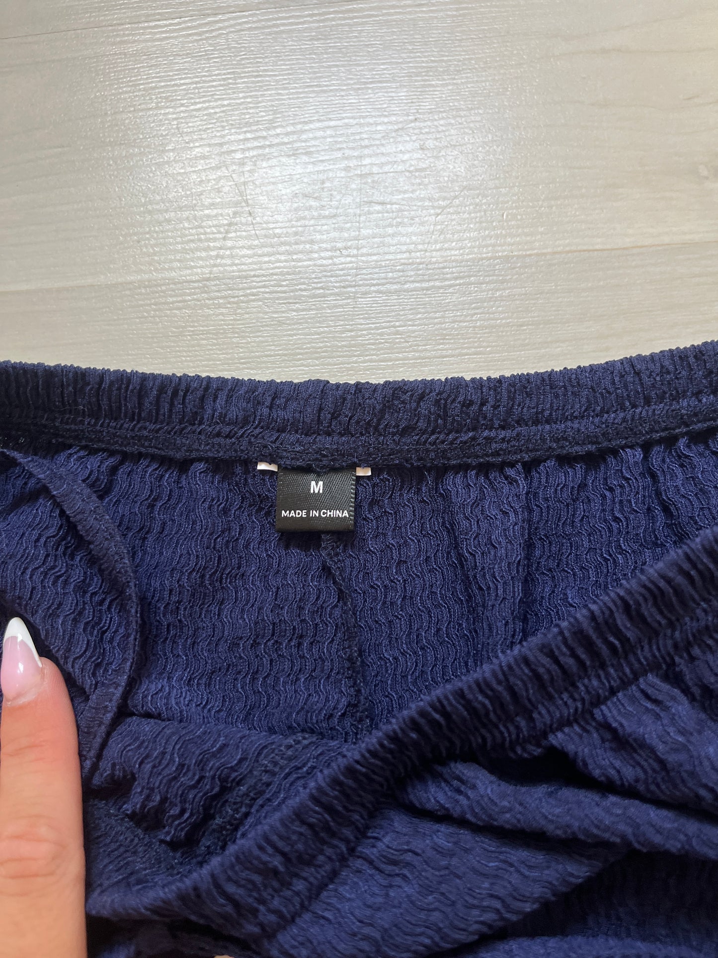 Pantalon large et fluide en maille gaufrée bleu - M