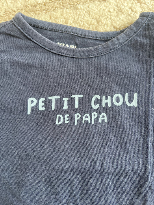 T-shirt à manches courtes bleu « petit chou de papa » - 3 ans