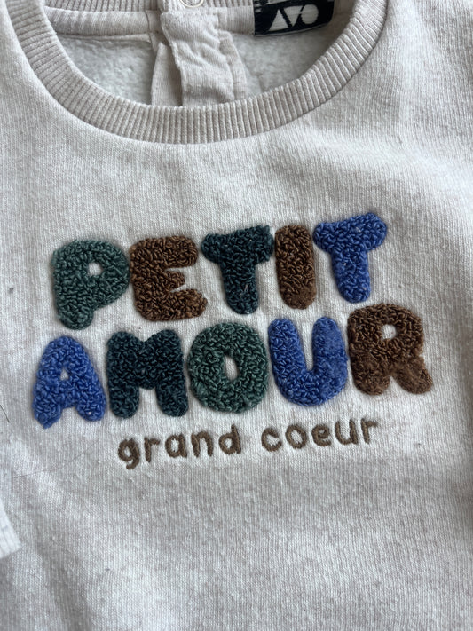 Sweat à manches longues beige « petit amour grand cœur » - 18 mois