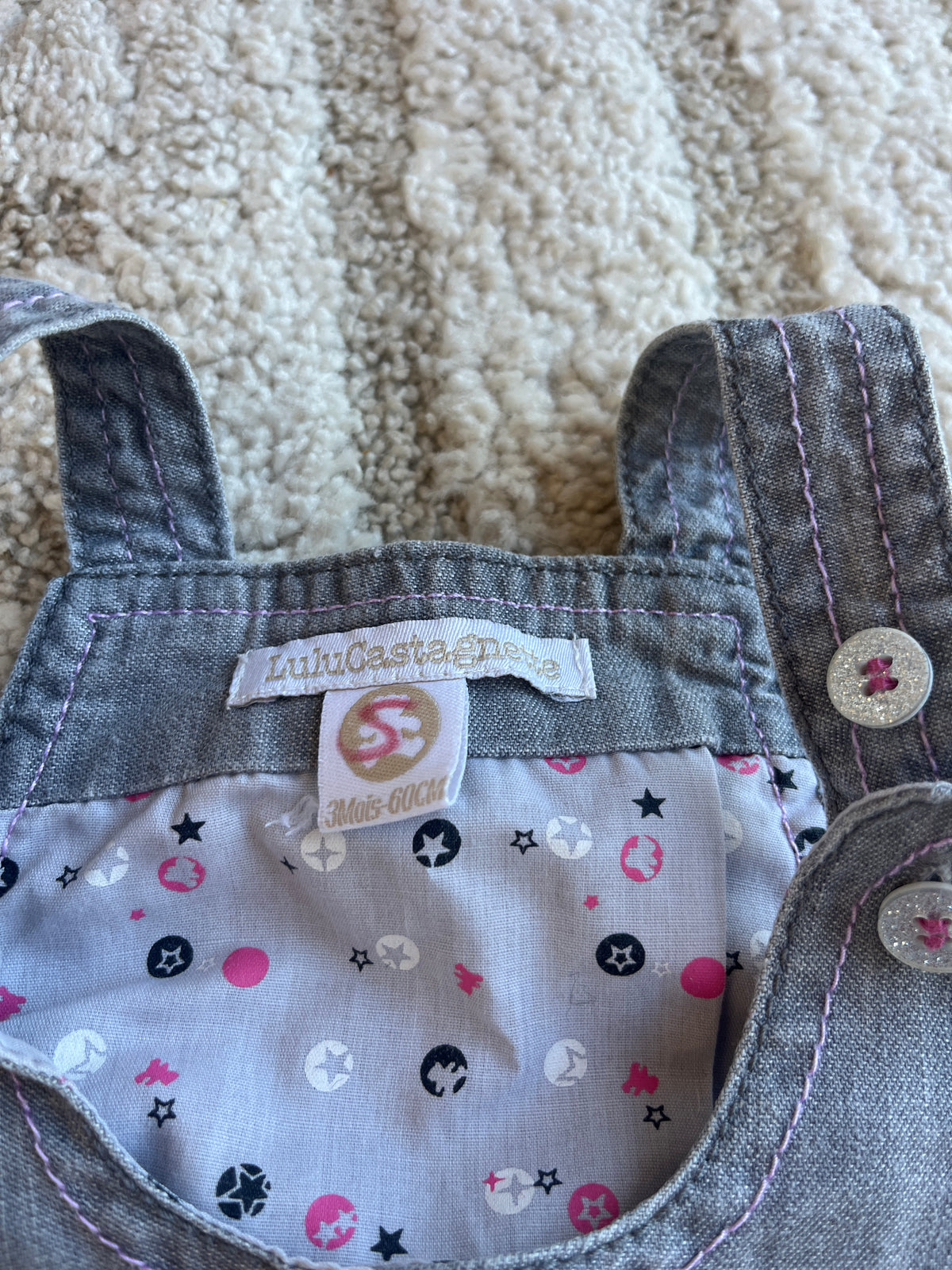 Robe à bretelles effet jean gris Lulu Castagnette - 3 mois