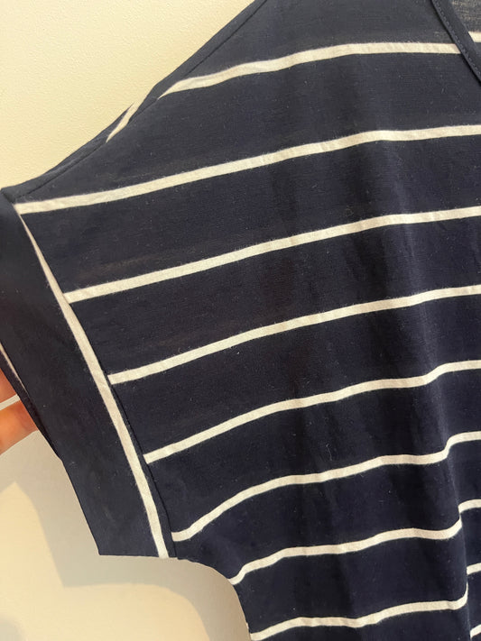 T-shirt léger à manches courtes rayé bleu marine - L