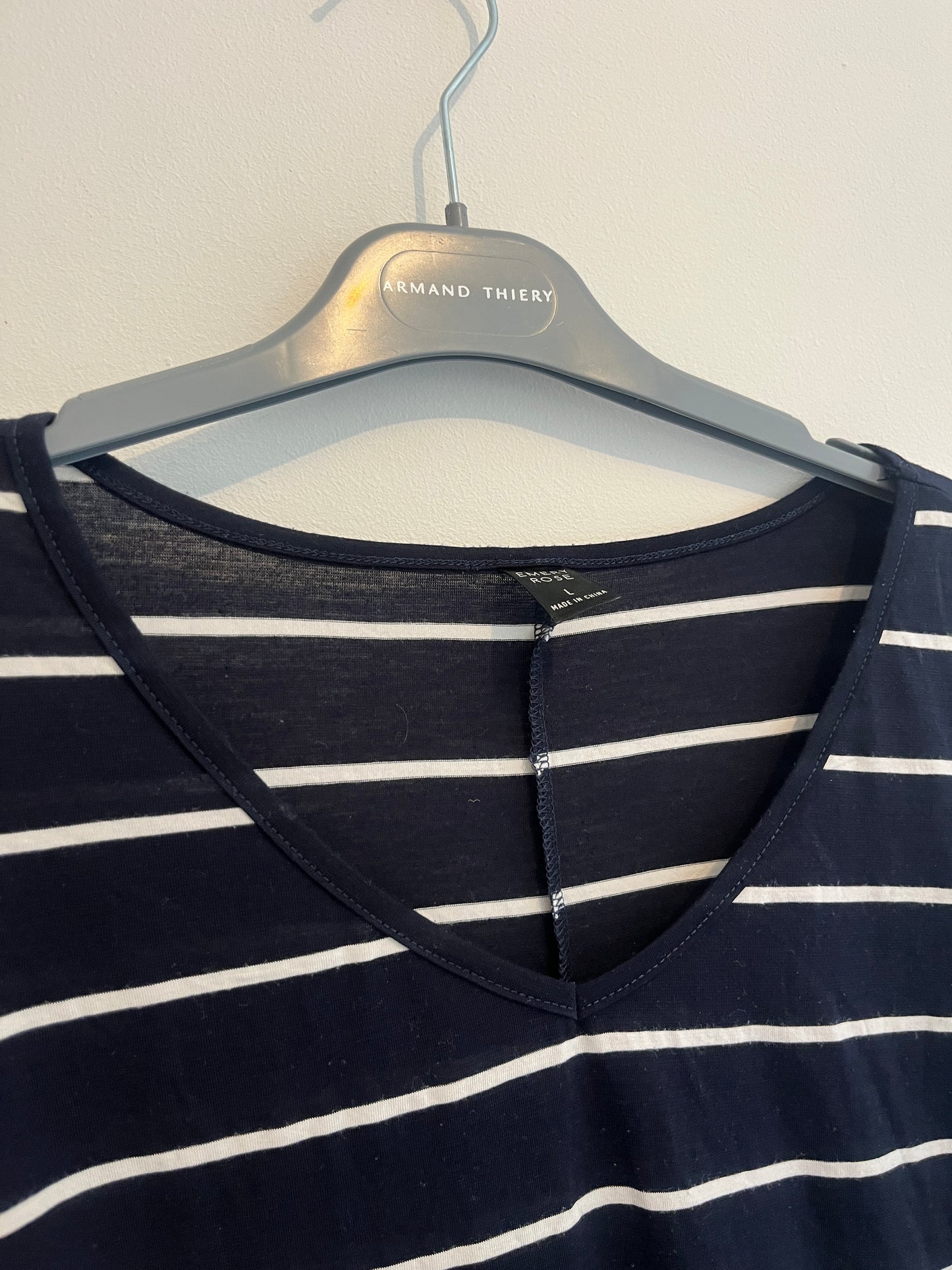 T-shirt léger à manches courtes rayé bleu marine - L