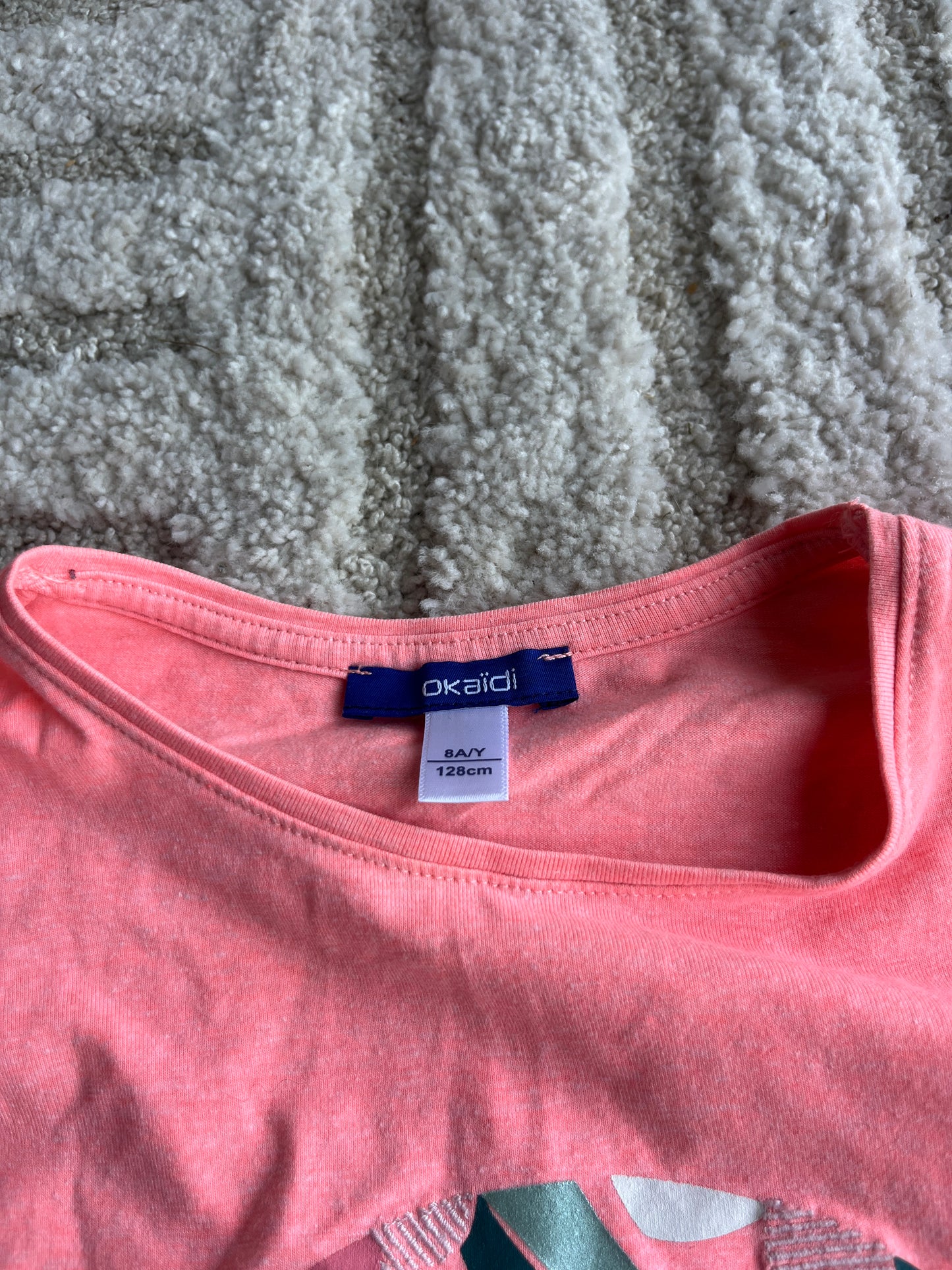 T-shirt rose fluo à manches courtes volantées Okaïdi - 8 ans