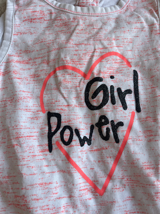 Barboteuse sans manches rose et blanc « girl Power » - 9 mois