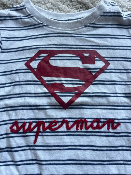 T-shirt à manches courtes blanc rayé Superman - 6 mois