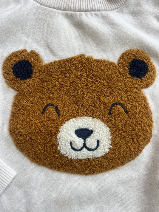 Sweat à manches longues beige ourson - 18 mois