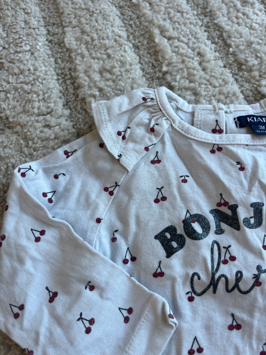 T-shirt à manches longues crème motifs cerises « bonjour cherry » - 3 mois