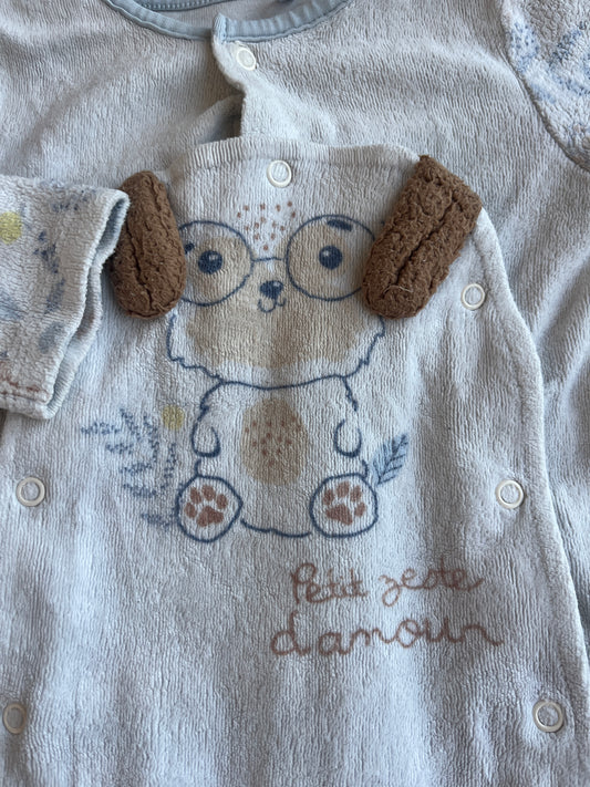 Pyjama velours fleurs et chien Petit Béguin - 6 mois
