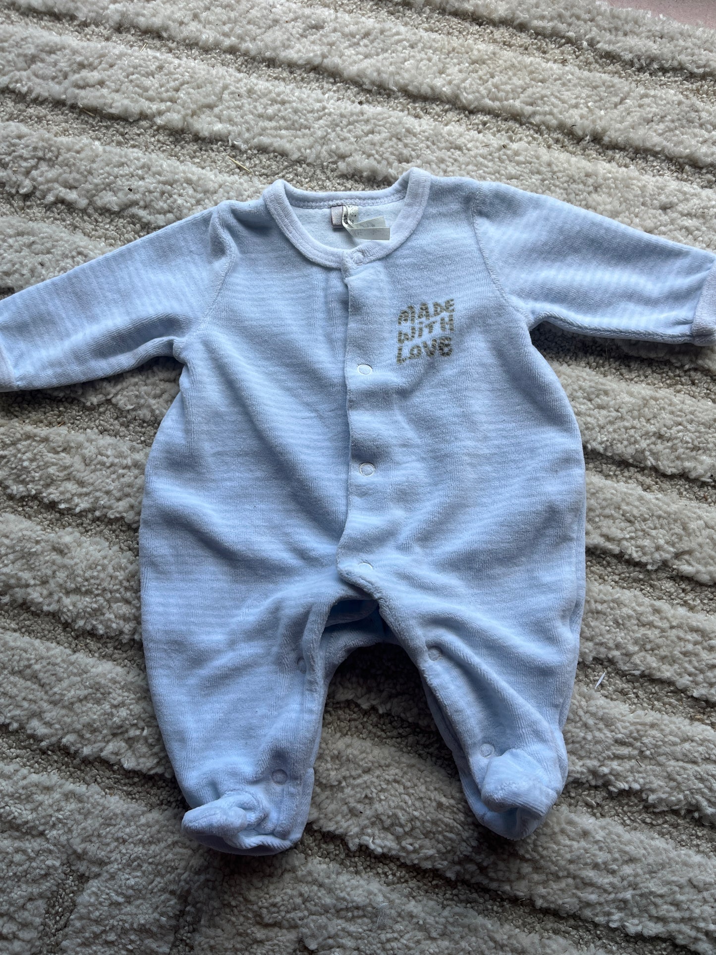 Pyjama velours bleu ciel « made with love » - naissance