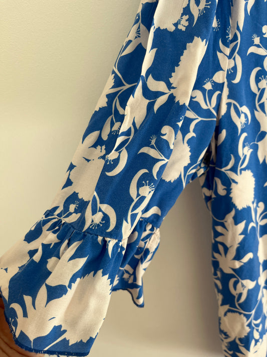 Blouse manches évasées bleu et blanc Jour de Pluie - taille 4