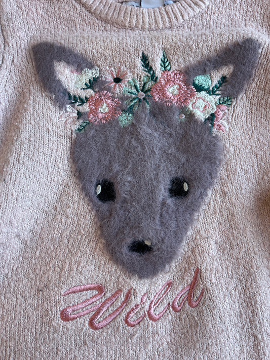 Robe pull rose dessin biche - 18/24 mois (92 cm)
