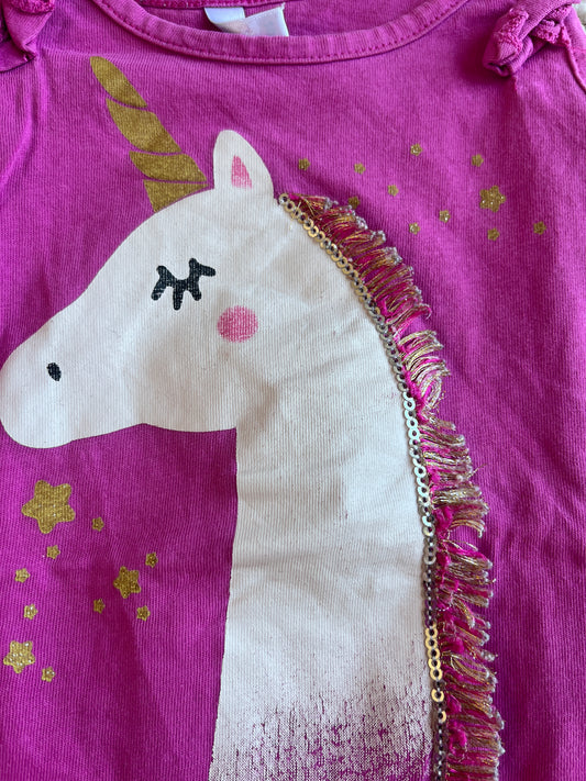 Débardeur rose dessin licorne avec strass - 18 mois