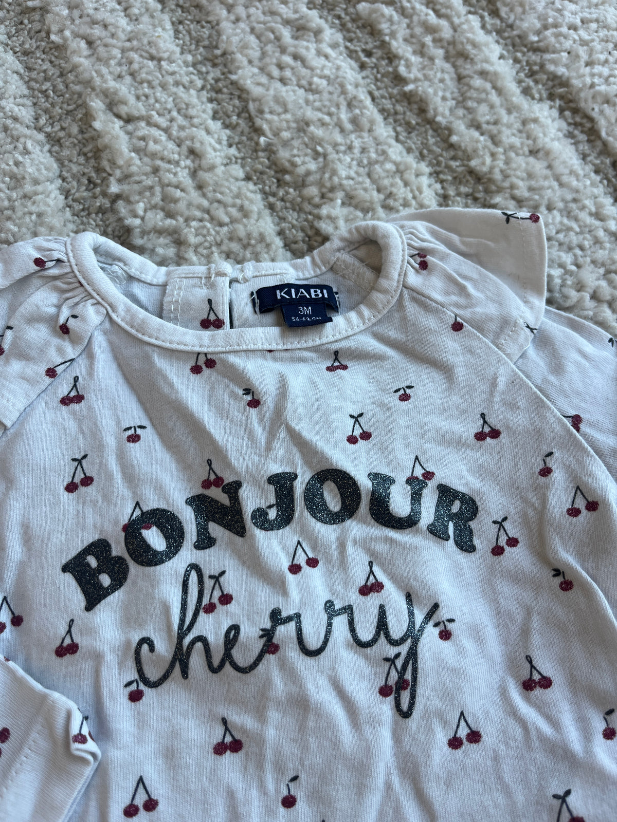 T-shirt à manches longues crème motifs cerises « bonjour cherry » - 3 mois