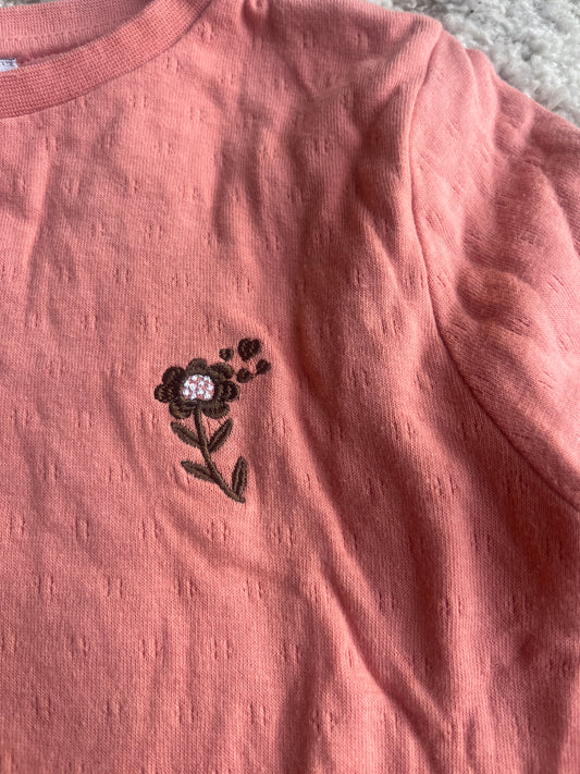 T-shirt Ă manches longues rose avec broderies et fleur - 6 ans