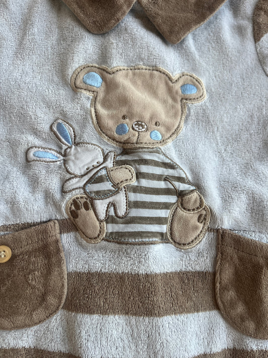 Pyjama velours bleu et marron ourson et lapin - 6 mois