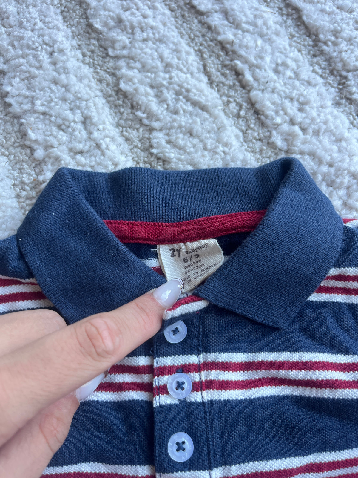 Polo à manches longues rayé bleu et rouge Zara - 6/9 mois