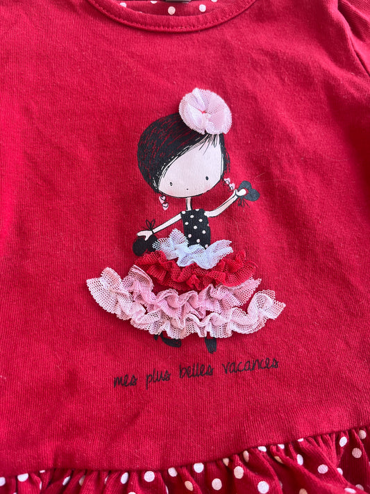 Robe rouge à pois « mes plus belles vacances » - 3 mois