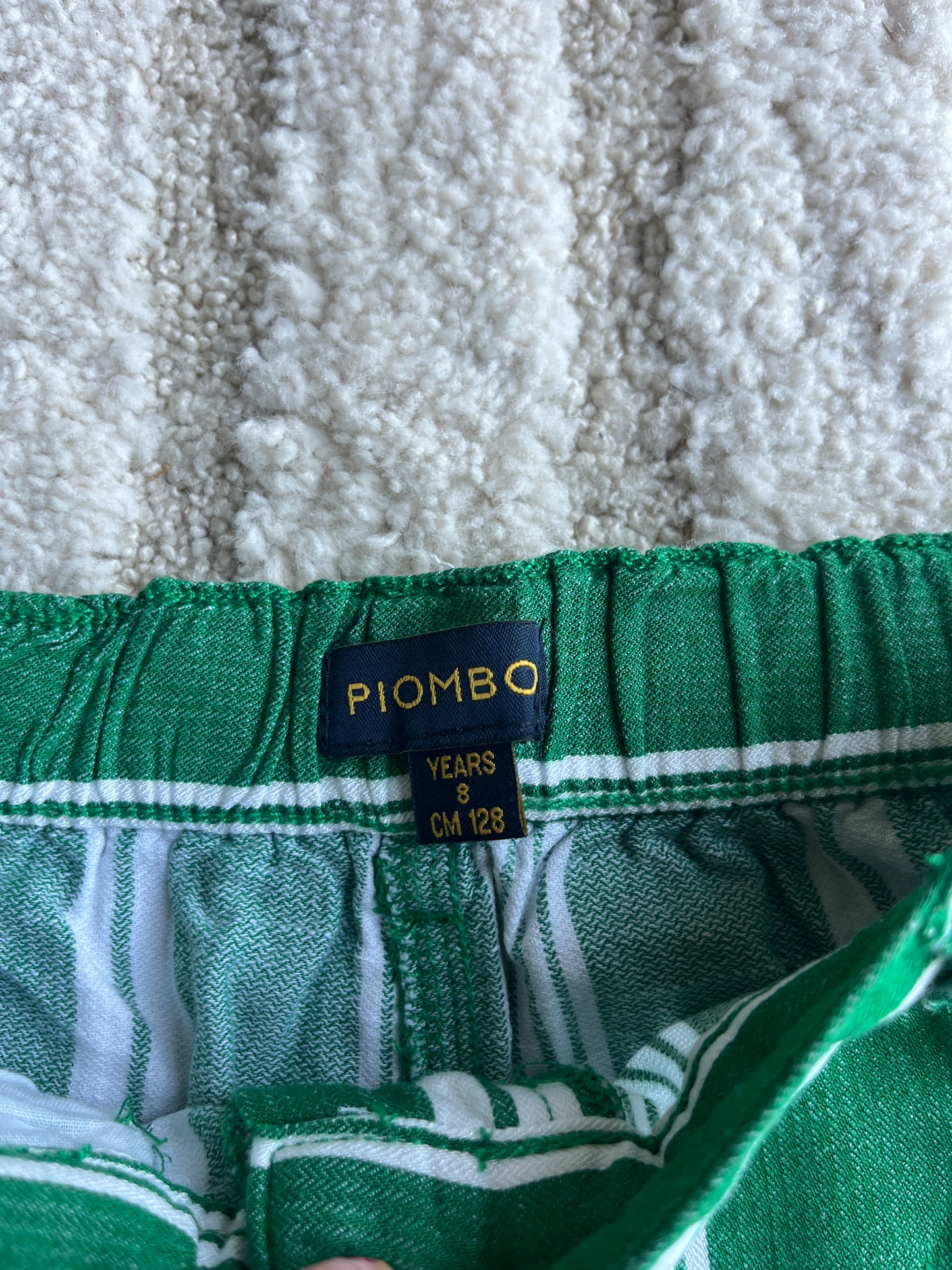 Pantalon large effet lin vert et blanc Piombo - 8 ans