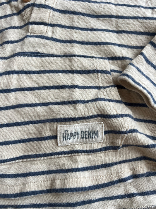 Pull beige rayé à capuche « Happy denim » - 2 ans