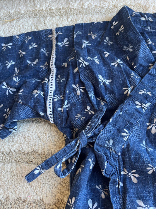 Ensemble été effet lin bleu motif papillons - 6/8 ans (115/125 cm)