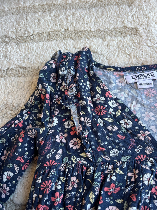 Robe à manches longues bleu fleurie Creeks - 4 ans