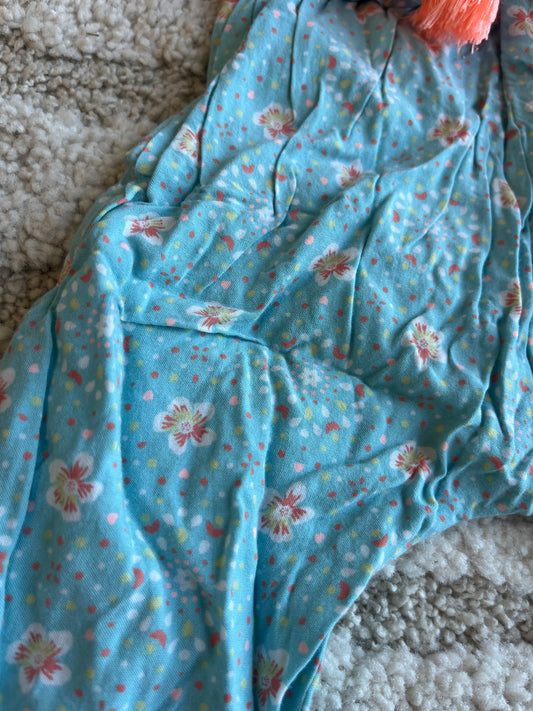 Pantalon léger bleu motifs fleurs et pompons orange Creeks - 6 mois