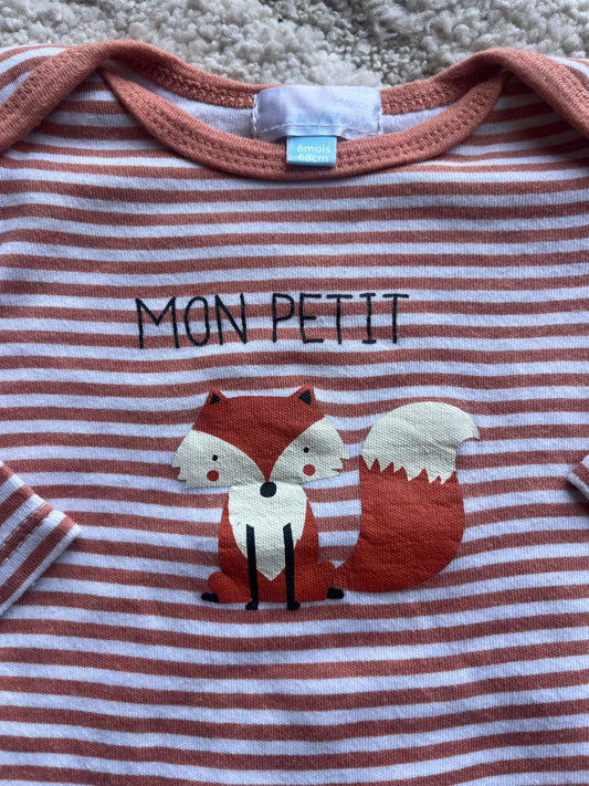 Body manches longues rayé orange « mon petit renard » - 6 mois