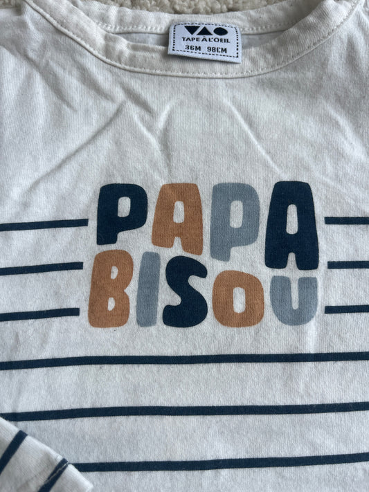 T-shirt à manches longues beige marinière « papa bisou » - 36 mois