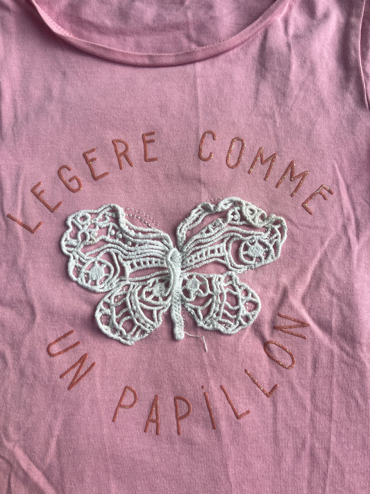 T-shirt Ă manches courtes rose papillon en maille - 6 ans