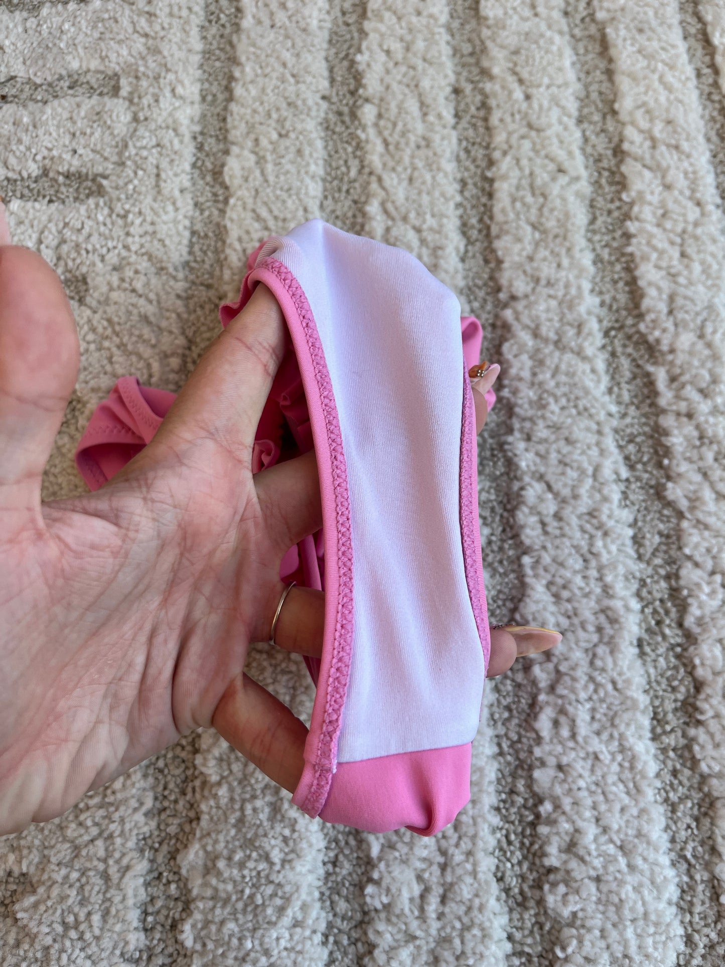 Maillot de bain 1 pièce rose et blanc - 3 ans