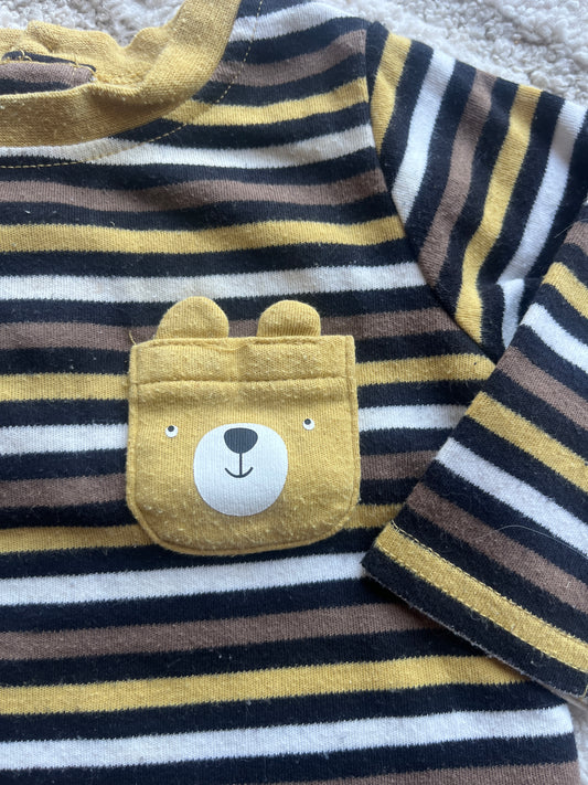 T-shirt à manches longues marron avec poche ourson - 6 mois