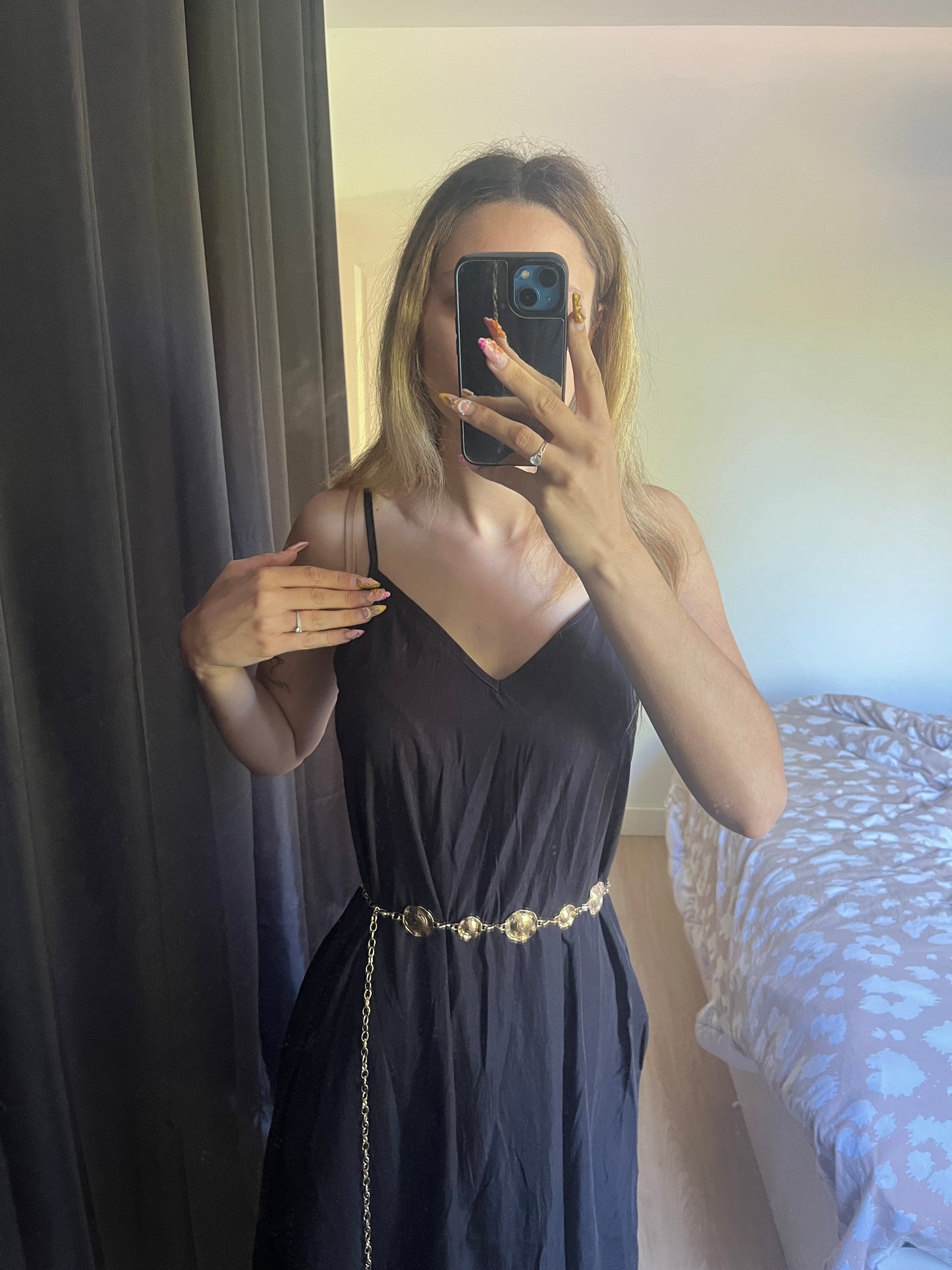 Robe longue ample et confort à bretelles noire - S