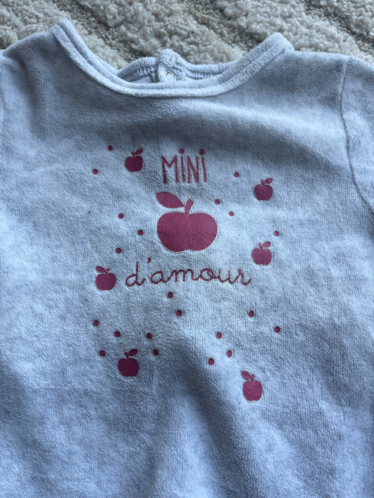 Pyjama velours gris « mini pomme d’amour » - 9 mois