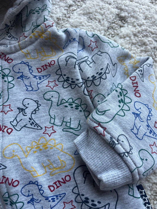 Gilet à capuche gris zippé motifs dinosaures - 9 mois
