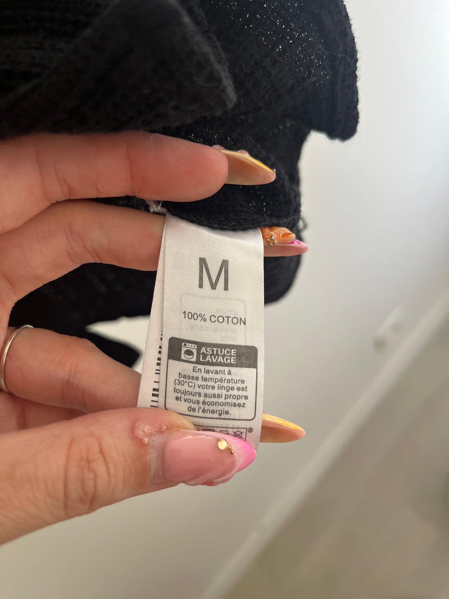 T-shirt à manches courtes noir en maille gaufrée - M