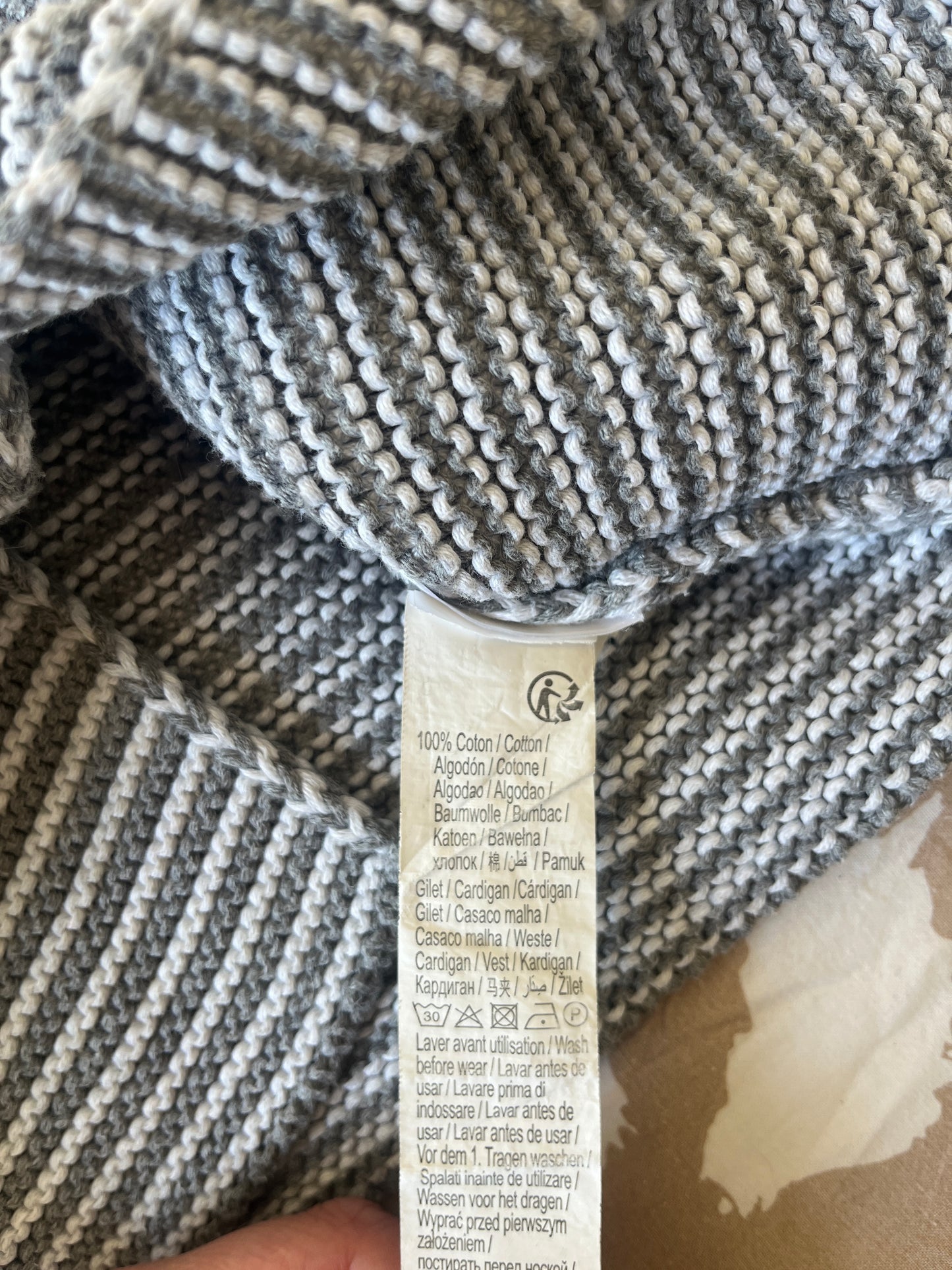 Gilet en maille gris et blanc à capuche - 1 mois