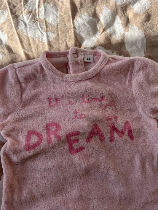Pyjama en velours rose « it’s time to dream » - 0 mois
