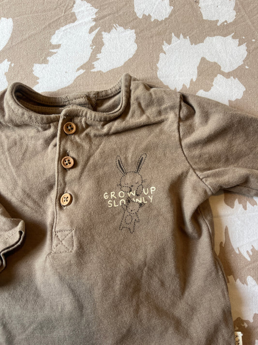 T-shirt-body 2 en 1 marron à manches longues « grow up slowly » - 3 mois