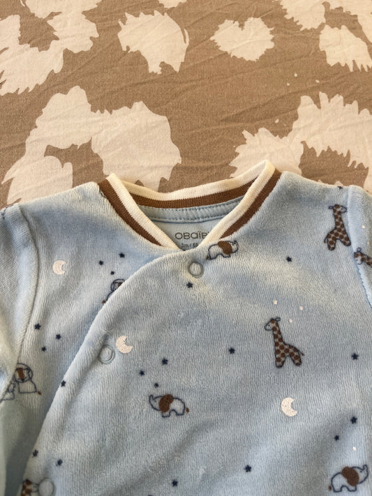 Pyjama en velours bleu avec animaux - 3 mois