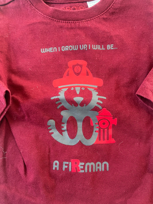 T-shirt à manches longues bordeaux « when i grow up, i will be a fireman » - 3 mois