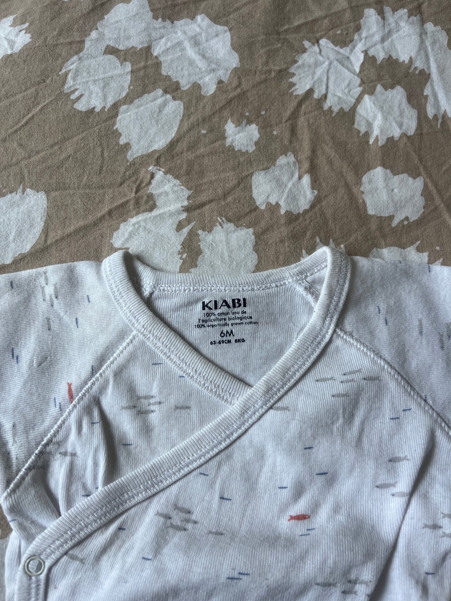 Body à manches courtes blanc avec poissons - 6 mois