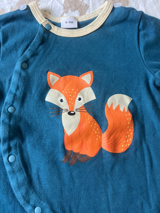 Pyjama sans pieds bleu canard avec renard - 6/9 mois