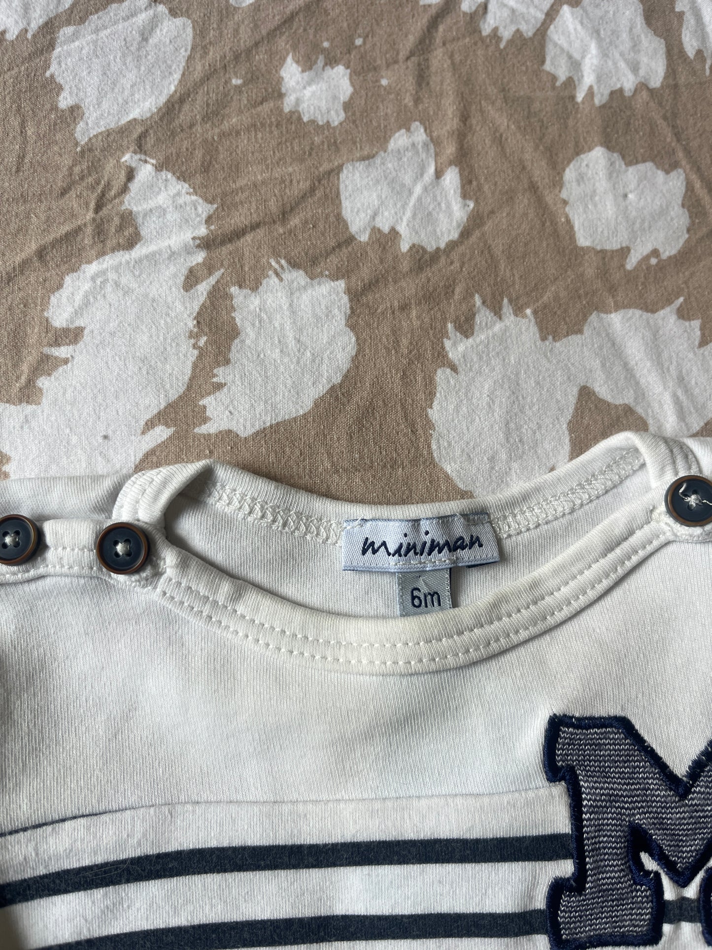 T-shirt à manches longues à rayures broderie M - 6 mois