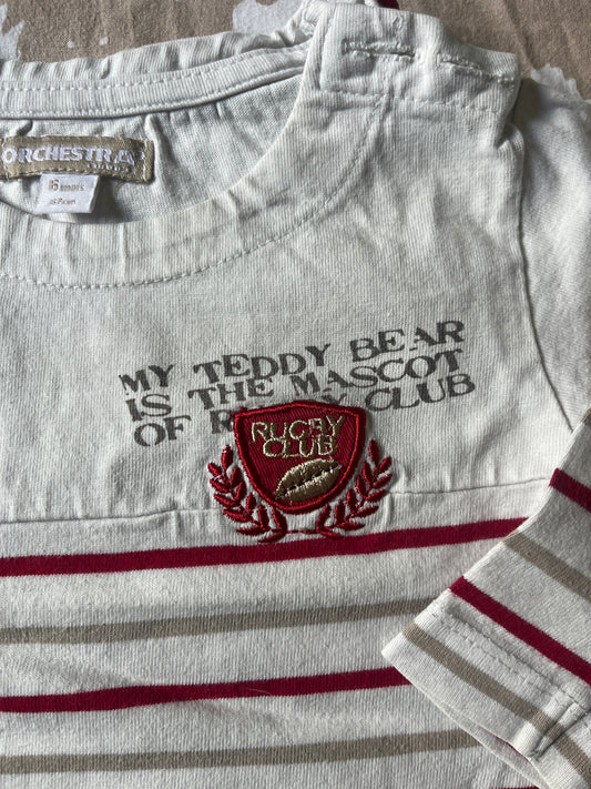 T-shirt à manches longues rayé avec blason - 6 mois