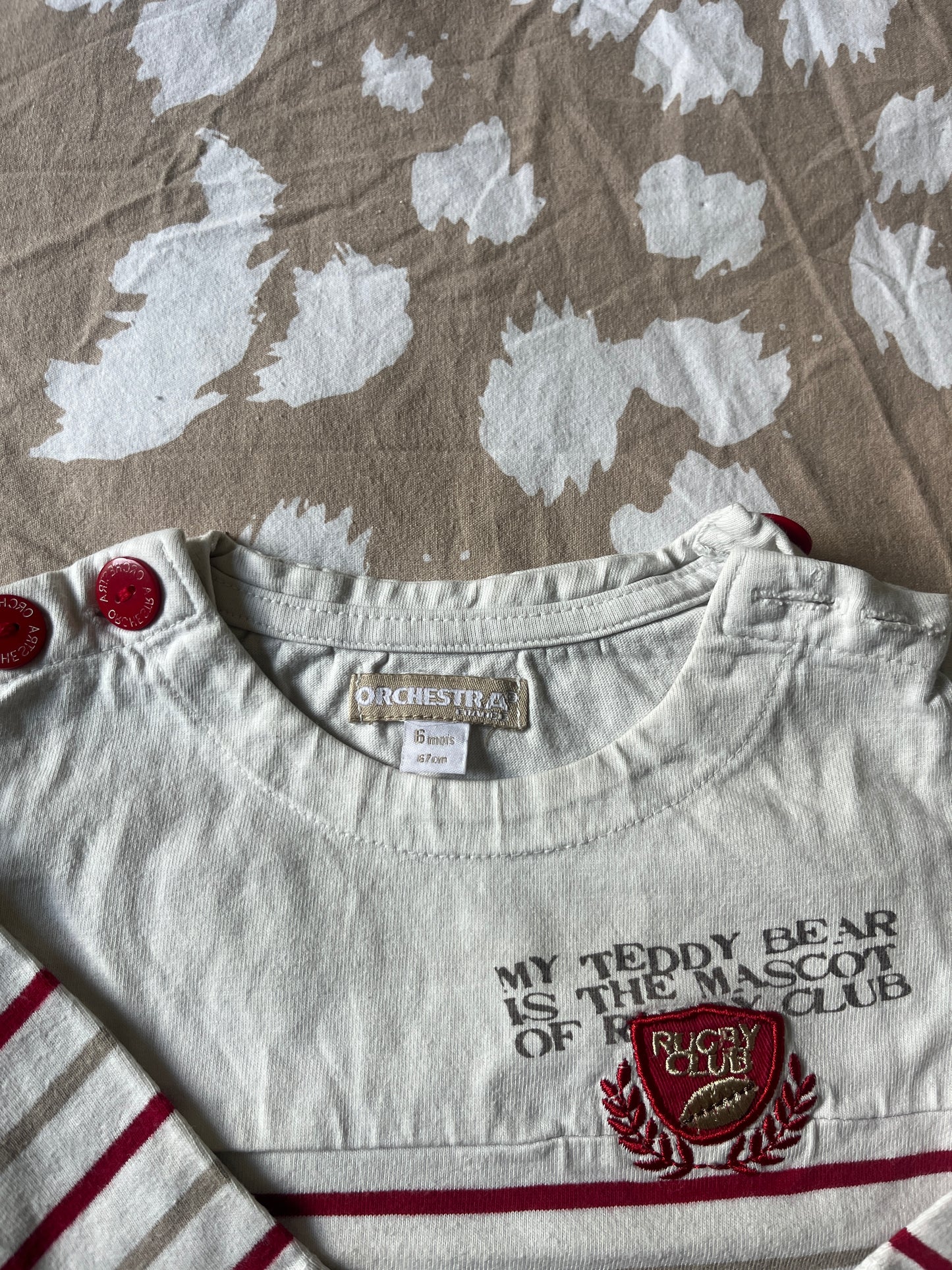 T-shirt à manches longues rayé avec blason - 6 mois
