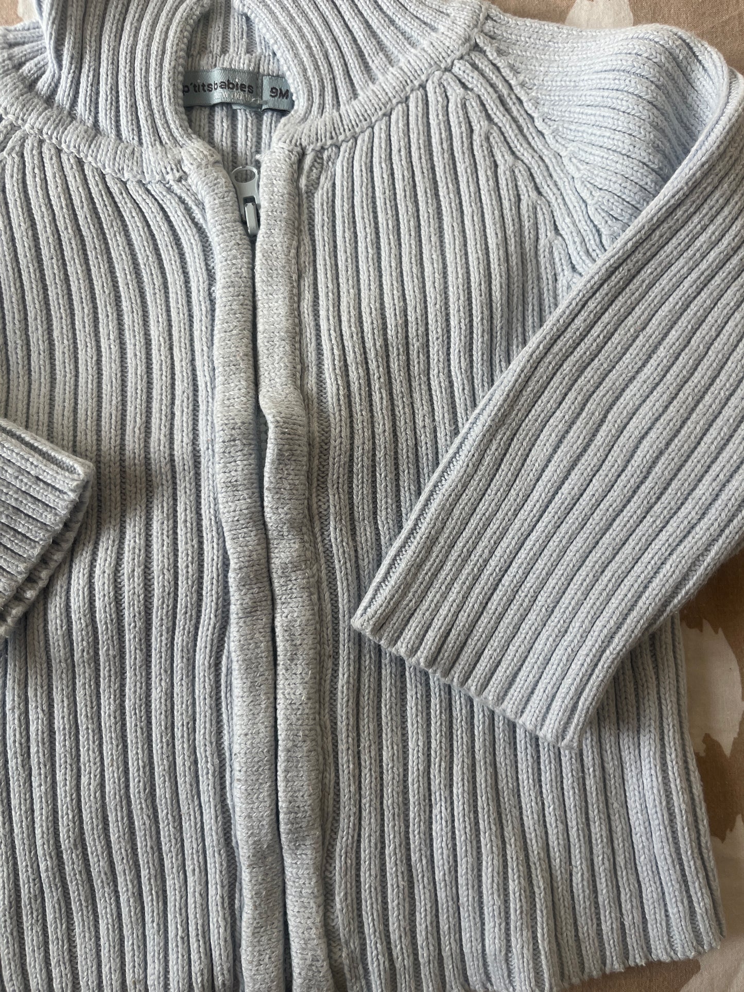 Gilet à zip bleu clair côtelée - 9 moisi