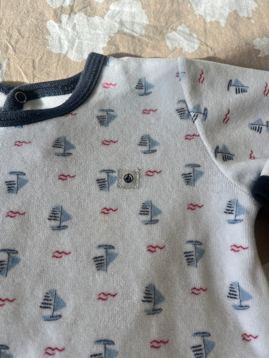 Pyjama en velours blanc avec motifs bateaux Petit Bateau - 12 mois