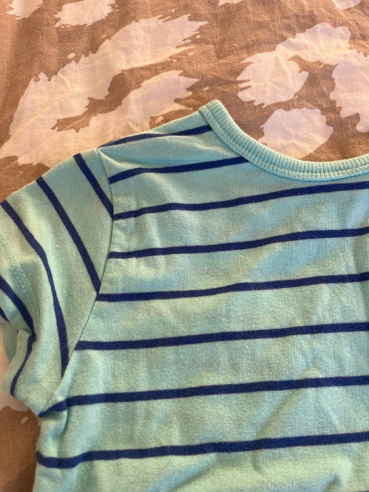 T-shirt à manches courtes bleu turquoise à rayures bleu marine - 24 mois