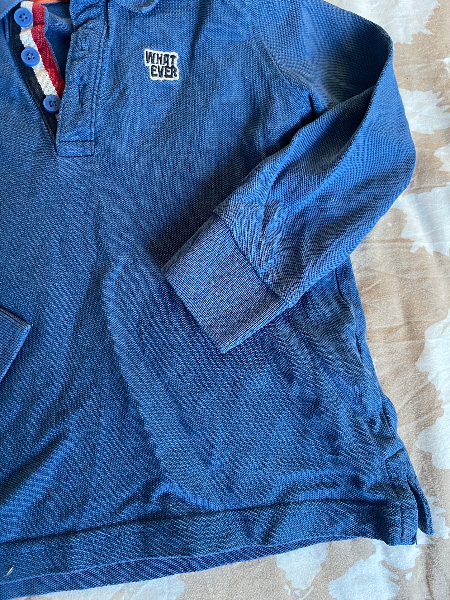 Polo en maille à manches longues bleu - 3 ans